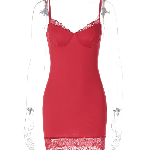 Load image into Gallery viewer, Fashion Red Slips Patchwork Lace Sexy Bodycon Mini Dress Summer Women Y2K Outfits Streetwear Party Nightclub
