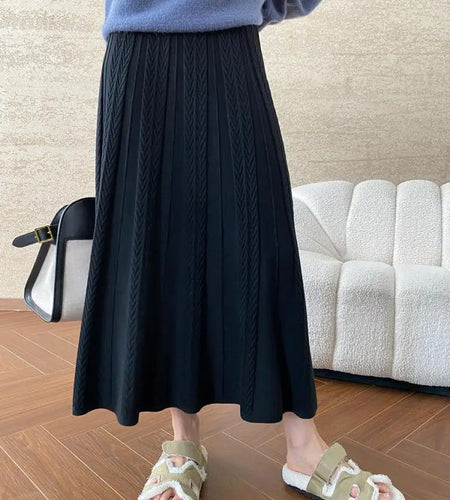 Korean Style Woman Solid New Elegant High Waist Knitted Skirt Autumn Winter Vintage Casual Simple Versatile Festival Party Skirt