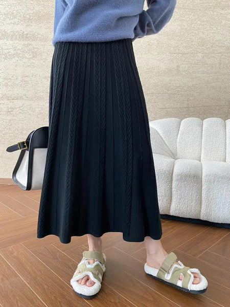 Korean Style Woman Solid New Elegant High Waist Knitted Skirt Autumn Winter Vintage Casual Simple Versatile Festival Party Skirt