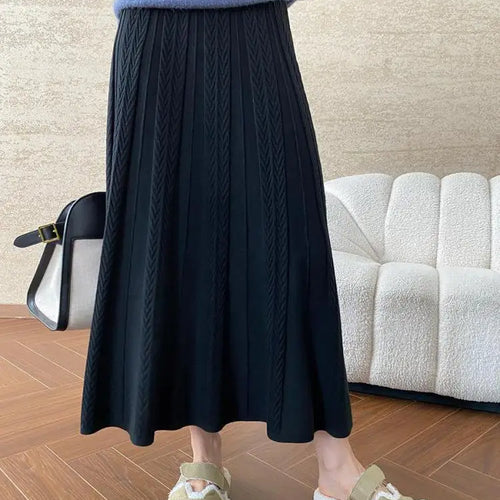 Load image into Gallery viewer, Korean Style Woman Solid New Elegant High Waist Knitted Skirt Autumn Winter Vintage Casual Simple Versatile Festival Party Skirt
