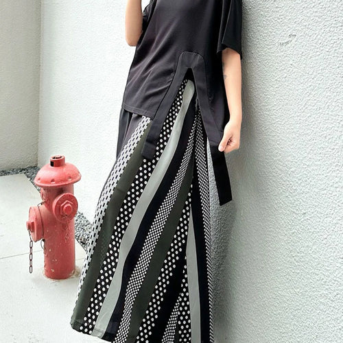 Load image into Gallery viewer, High Elastic Waist Black Dot Color-block Long Wide Leg Pants New Trousers Women Fashion Tide Spring Autumn 2025 1DJ0896
