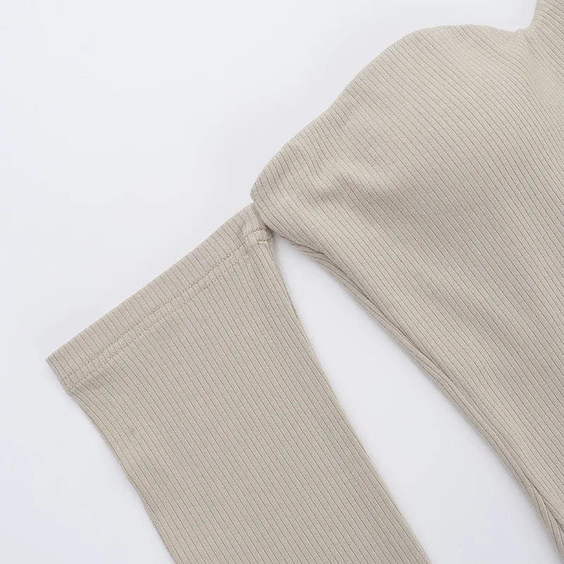 Off-shoulder Long Sleeve Sexy Mini Dress For Women Robe Fashion Ribbed Strapless Bodycon Fall High Waist Dress Elegant