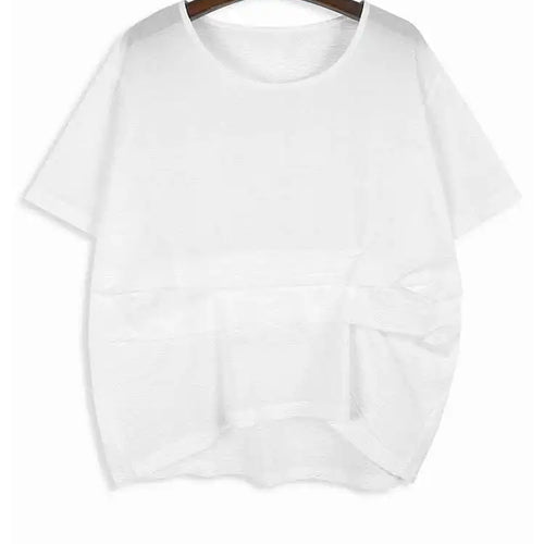 Load image into Gallery viewer, Women Yellow Irregular Pleated Big Size Casual T-shirt New Round Neck Short Sleeve Fashion Tide Spring Summer 2025 1DH5679
