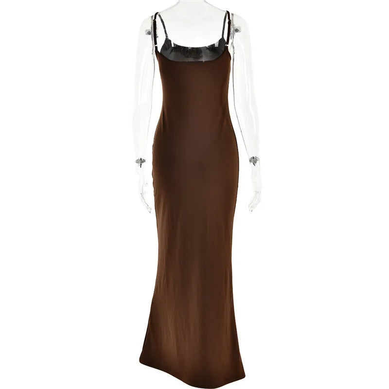 Spaghetti Strap Backless Bodycon Maxi Dress Women Autumn New Thickened Fabric Sleeveless Club Party Sexy Long Dress
