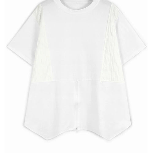 Load image into Gallery viewer, Women Green Plaid Color-block Zipper Big Size T-shirt New Round Neck Short Sleeve Fashion Tide Spring Summer 2025 1DJ0860
