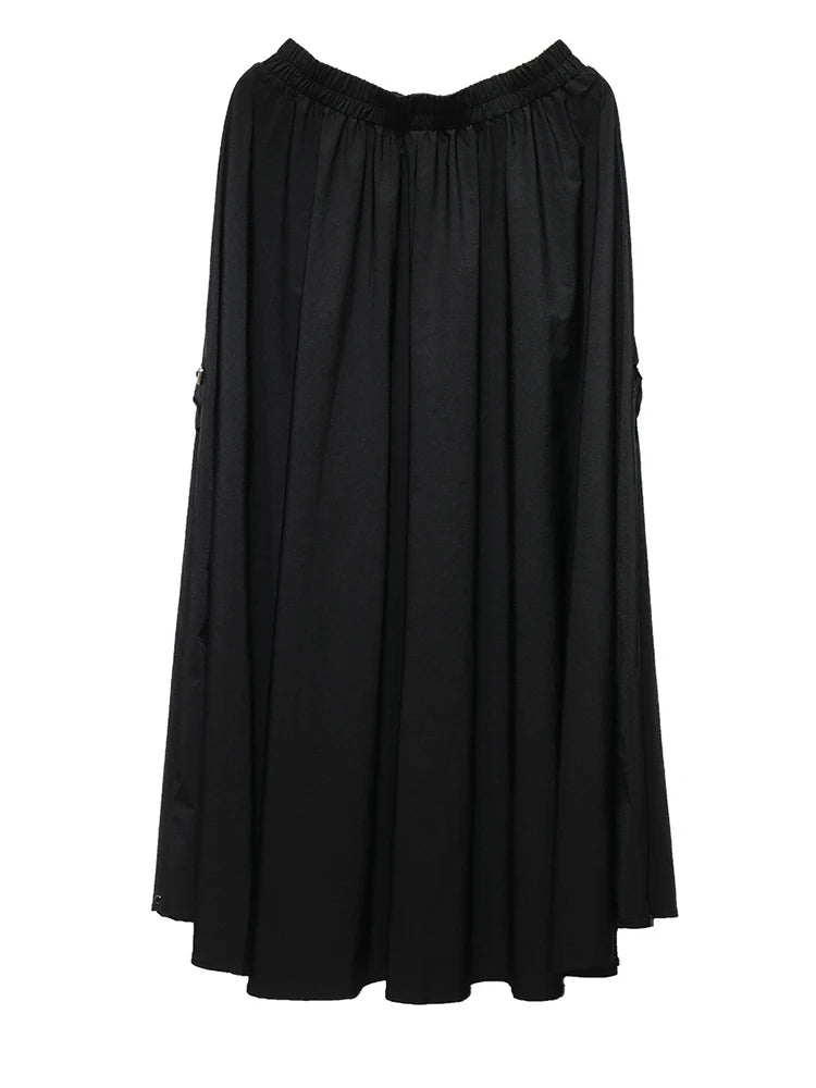 High Elastic Waist Black Pocket Casual Long A-line Half-body Skirt Women Fashion Tide New Spring Autumn 2025 1DJ1341