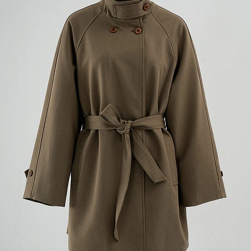Load image into Gallery viewer, Women Khaki Belted Big Size Elegant Trench New Stand Collar Long Sleeve Windbreaker Fashion Spring Autumn 2025 CPG2261
