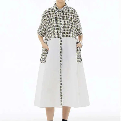 Load image into Gallery viewer, Women Black Printed Color-block Big Size Shirt Dress New Laple Short Sleeve Fashion Tide Spring Summer 2025 1DH6081
