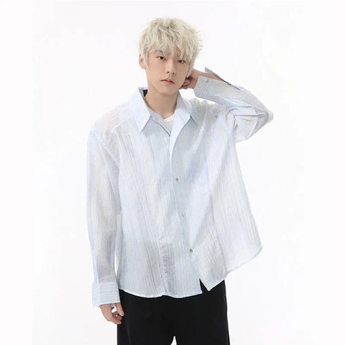 Load image into Gallery viewer, Men&#39;s Shirts New Summer Korean Turn-down Collar Casual Style Stripe Tie Dyeing Long Sleeve Trendy Male Shirt 9W1595
