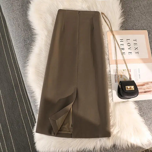 Load image into Gallery viewer, High Waist Zipper Back Split Suit Skirt For Women Spring Autumn 2023 New Solid Pencil Skirts Office Ladies Casual Straight Skirt
