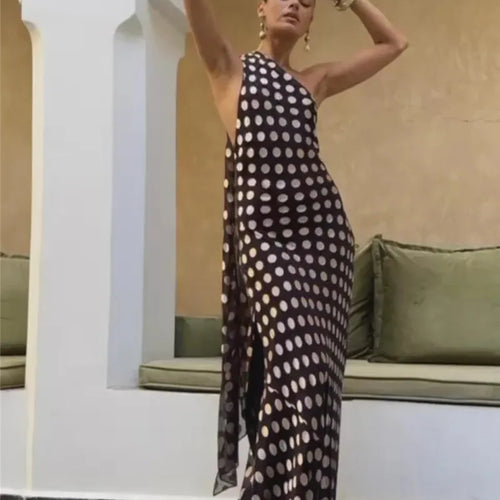 Load image into Gallery viewer, Round Plaid Printed Maxi Dress For Women Gown Halter Off-shoulder Sleeveless Backless Evening Club Long Dress Elegant
