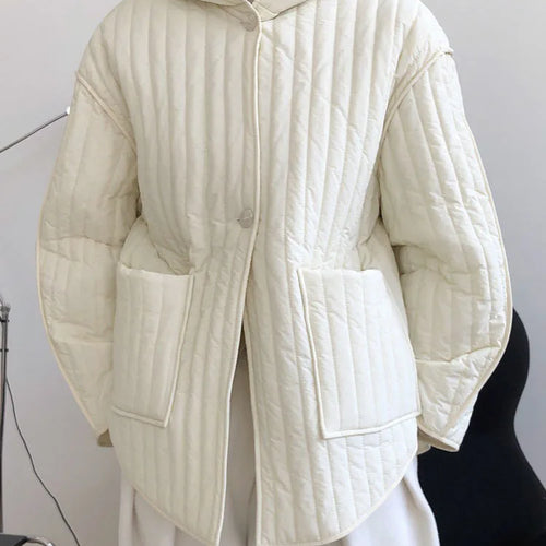 Load image into Gallery viewer, Hooded Beige Big Size Cotton-padded Coat Long Sleeve Loose Fit Women Parkas Fashion Tide New Autumn Winter 2025 1DH3820

