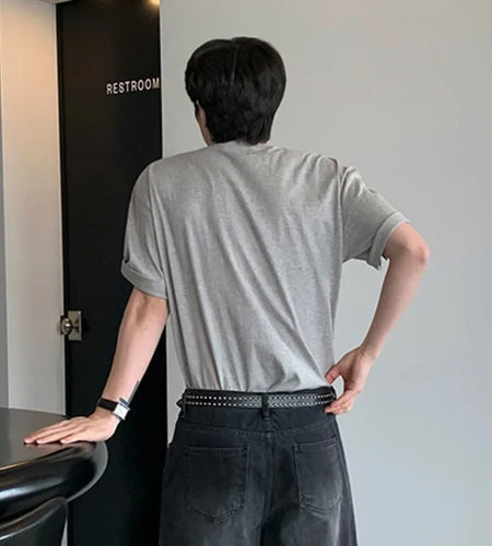 Men's Short SleeveT-shirts New Summer Loose Solid Color Korean Round Neck Style Pullover Casual Trendy Male Top 9W1611