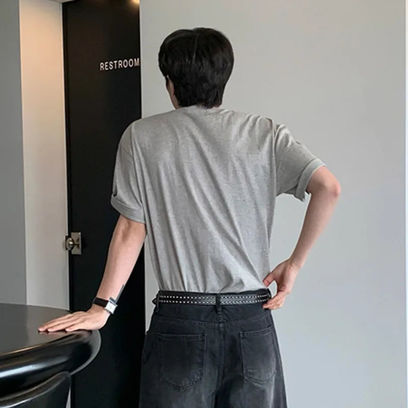 Men's Short SleeveT-shirts New Summer Loose Solid Color Korean Round Neck Style Pullover Casual Trendy Male Top 9W1611