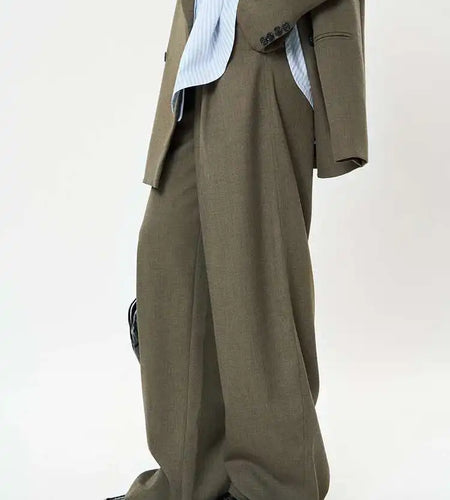 High Waist Brown Brief Pleated Elegant Long Wide Leg Pants New Trousers Women Fashion Tide Spring Autumn 2025 1DH9682