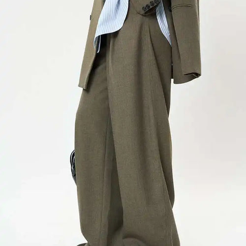 Load image into Gallery viewer, High Waist Brown Brief Pleated Elegant Long Wide Leg Pants New Trousers Women Fashion Tide Spring Autumn 2025 1DH9682
