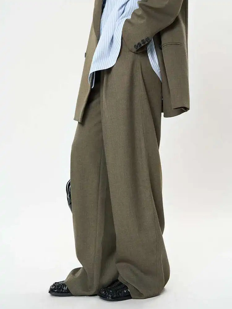 High Waist Brown Brief Pleated Elegant Long Wide Leg Pants New Trousers Women Fashion Tide Spring Autumn 2025 1DH9682