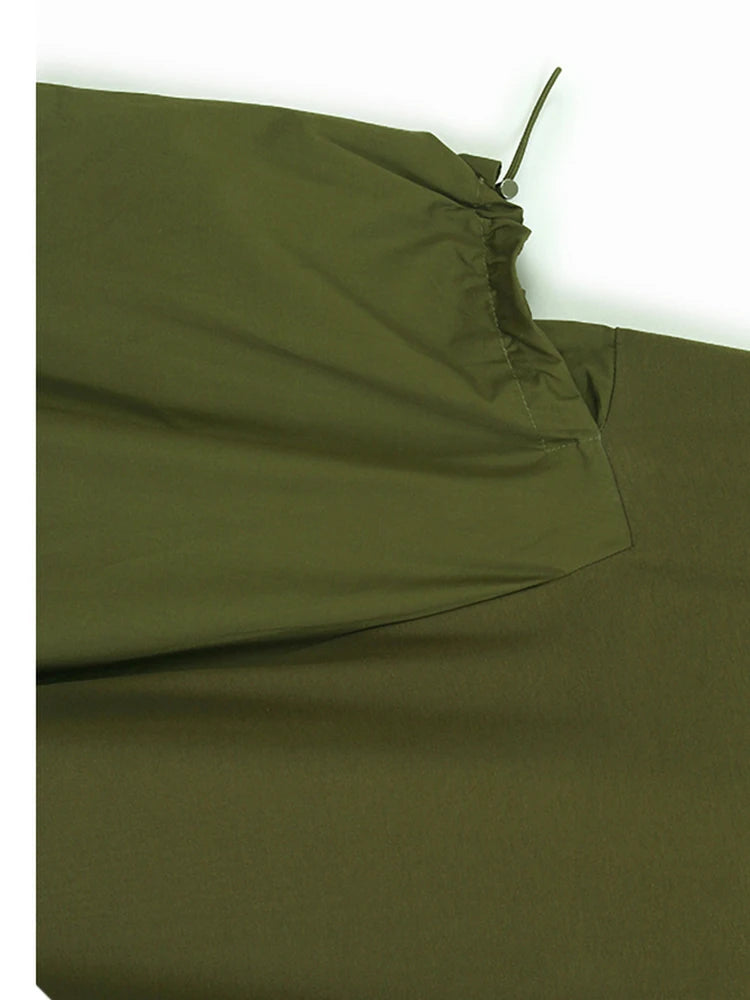 Women Green Drawstring Pocket Big Size Midi Dress New Round Neck Short Sleeve Fashion Tide Spring Summer 2025 1DJ1355