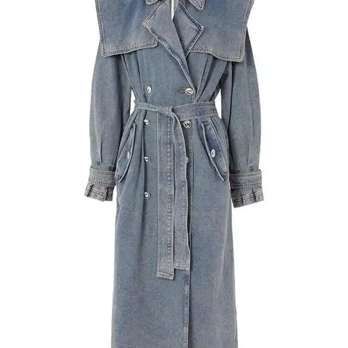 Load image into Gallery viewer, Women Blue Denim Big Size Long Trench New Lapel Long Sleeve Loose Fit Windbreaker Fashion Tide Spring Autumn 2025 17A4709
