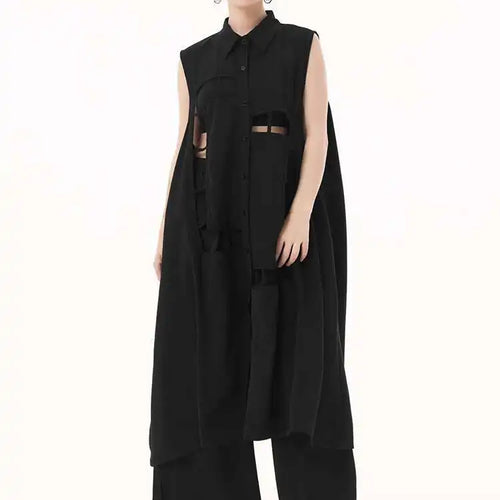 Load image into Gallery viewer, Women Army Green Hollow Out Big Size Midi Casual Dress New Lapel Sleeveless Fashion Tide Spring Summer 2025 1DH9512
