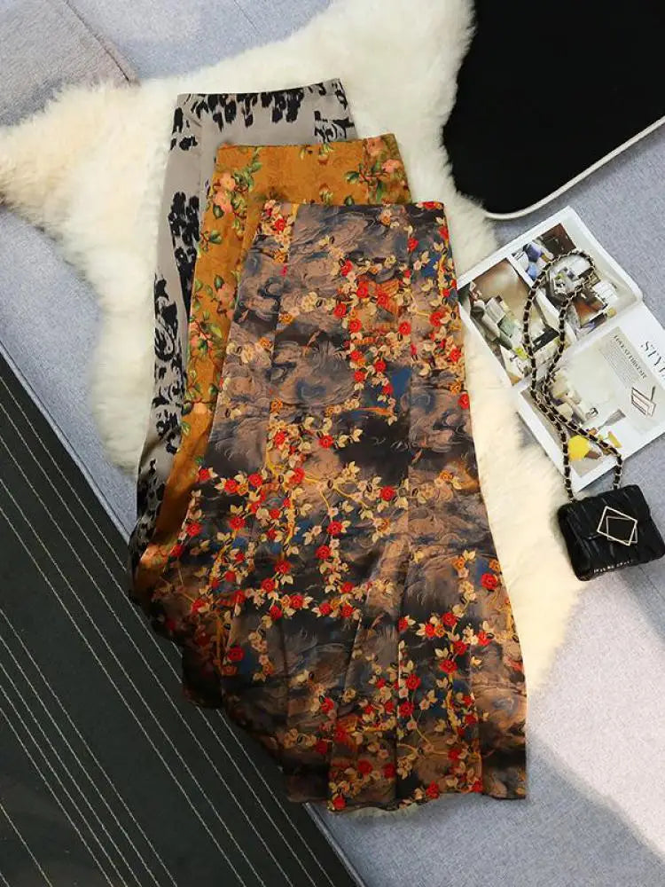 Vintage Women Fashion Bohemian Printed Slim Zipper Long Skirt Ladies Summer French High Waist Party Wrapped Hip Fishtail Skirts