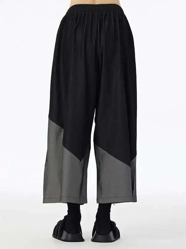 High Elastic Waist Black Denim Color-block Long Wide Leg Jeans New Women Trousers Fashion Tide Spring Autumn 2025 1DH6715