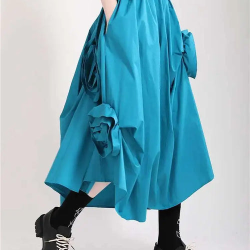 Load image into Gallery viewer, High Elastic Waist Blue Three Dimensional Flower Pleated Half-body Skirt Women Fashion New Spring Autumn 2025 1DF5749
