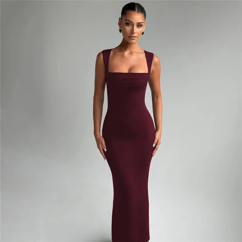 Square Collar Sleeveless Sexy Maxi Dress For Woman Fashion Spring Summer New High Waist Bodycon Club Party Long Dress