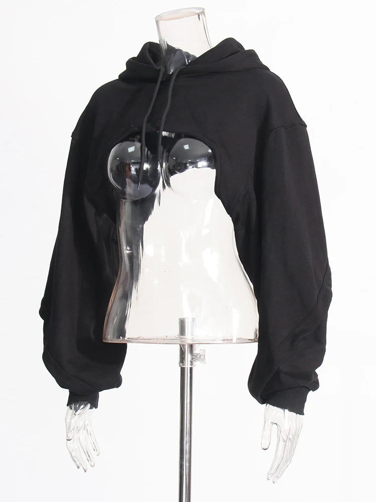 Solid Casual Open Sleeves Designer Sweatshirts For Women Hooded Long Sleeve Streetwear Sweatshirt Female Fashion