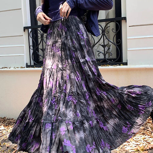 Load image into Gallery viewer, Korean Women Purple Print Vacation Skirt Fashion Spring Summer Vintage Brown High Waist Elegant Festival Pleated Skirt New Trend
