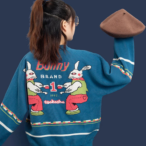 Load image into Gallery viewer, Autumn Women Pullover Sweater Bunny Letters Thick Warm Knitted Pullovers Unique Design High Quality Winter Sweaters
