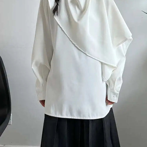 Load image into Gallery viewer, Women White Irregular Plain Color Big Size Blouse New Scarf Collar Long Sleeve Shirt Fashion Spring Autumn 2025 1DJ0507

