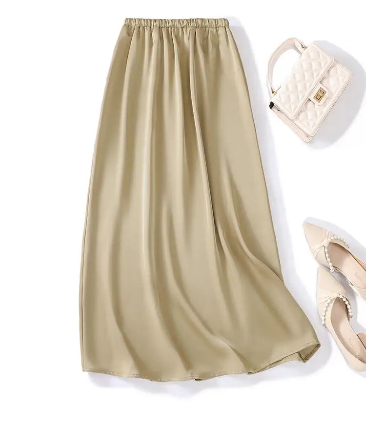 French Retro Solid Elegant Women Bandage Long Skirts Korean Fashion Pleated A-line Skirt Spring Autumn Office Wrapped Hip Skirt