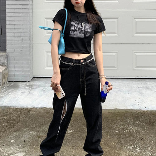 Load image into Gallery viewer, 90s Black Gothic Harajuku Vintage Grunge Graphic Slim Fit Short Crop Top Women's Streetwear Sexy Summer Y2K Punk Casual T-Shirt
