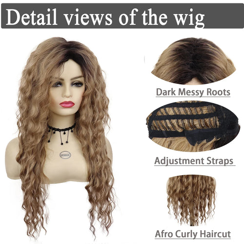 Load image into Gallery viewer, Synthetic Long Wavy Wigs for Women Honey Blonde Wig Water Wave Wigs Cosplay Wigs Ombre Curl Hair Dark Roots Natural Wig
