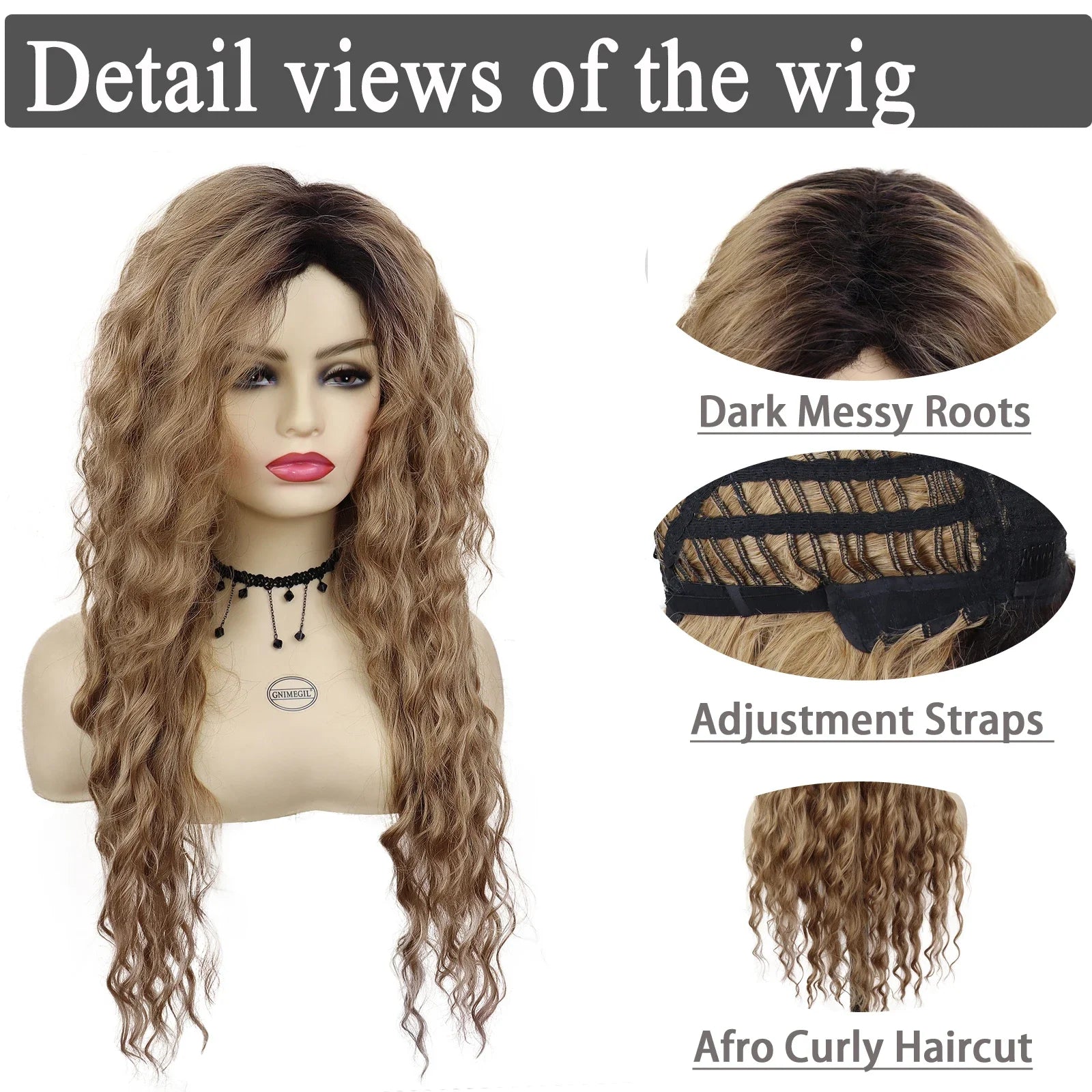 Synthetic Long Wavy Wigs for Women Honey Blonde Wig Water Wave Wigs Cosplay Wigs Ombre Curl Hair Dark Roots Natural Wig