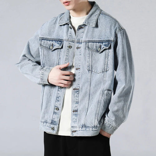 Load image into Gallery viewer, Men&#39;s Cargo Denim Jacket Solid Color Turn-down Collar New Korean Loose Fashion Casual Trendy Jackets 2025 Spring 9W1321

