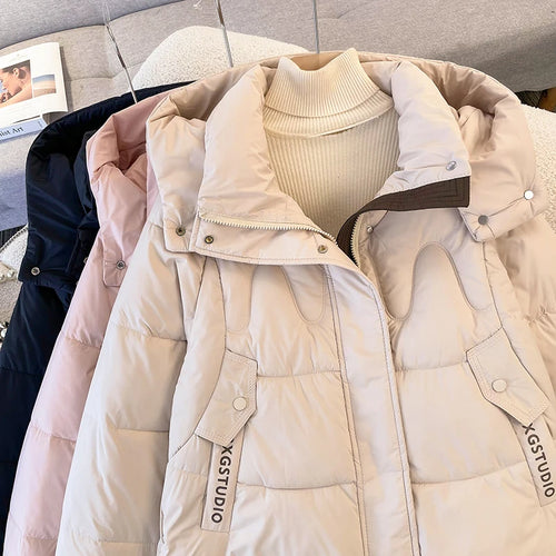 Load image into Gallery viewer, Korean Fashion Women 2024 New Black Beige Elegant Plus Size Jacket Winter Pink Thick Short Down Cotton Coat Casual Simplicity

