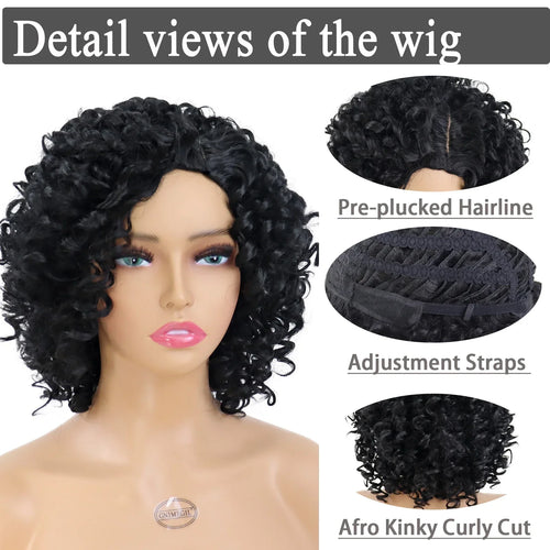 Load image into Gallery viewer, Synthetic Afro Curly Wigs for Women Wave African American Wig with Side Bangs Natural Hairstyles Soft Full Hair Replacement Wigs
