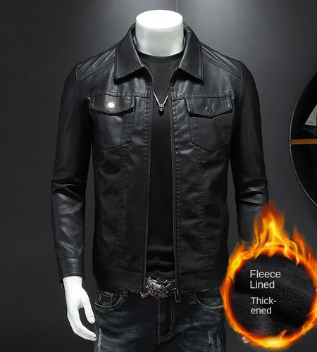 New Trend Men's Leather Jackets Thick Winter Warm Jacket Slim Fit Cool Motorcycle Turn-down Collar Zipper Coats Plus Size