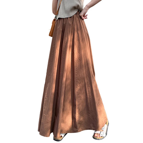 Load image into Gallery viewer, Spring Summer Women Black White Elegant Oversized Long Skirt French Fashion Brown High Waist Vacation Pleated Half Skirt Popular
