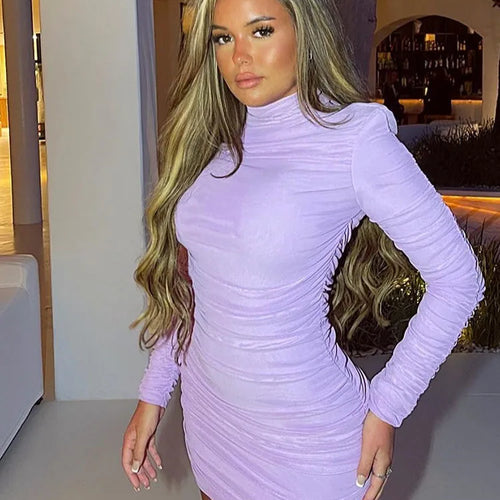 Load image into Gallery viewer, O- Neck Contrast Long Sleeve Women's Dress Party Street Stretchy Tight Ruffle Female Mini Dress Fashion Autumn 2023 New
