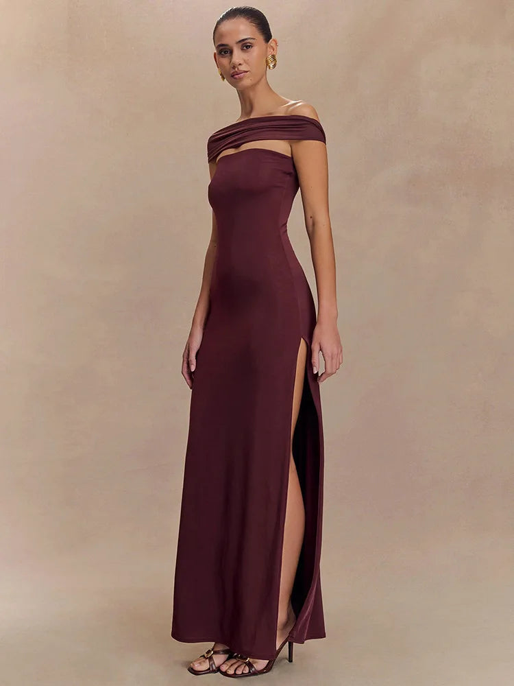 Off-shoulder Strapless Sexy Maxi Dress Women Gown Fashion  Sleeveless Backless High Waist Split Club Party Long Dress