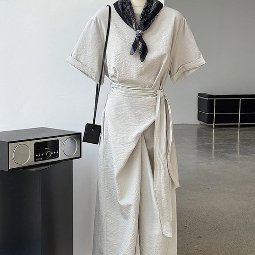 Load image into Gallery viewer, Women Navy Blue Cross Bandage Big Size Elegant Midi Dress New Round Neck Short Sleeve Fashion Spring Summer 2025 1DJ1359
