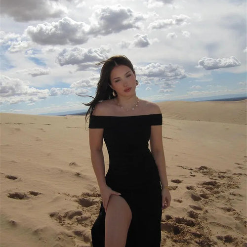 Load image into Gallery viewer, Elegant Off-shoulder High Split Maxi Dress Women Fashion Strapless Sleeveless Backless Bodycon Club Party Sexy Dress
