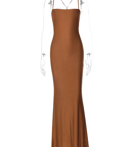 Spring Solid Slips Backless Draped Bandage Sexy Slim Maxi Prom Dress Women Elegant Clothes Party Birthday Festival