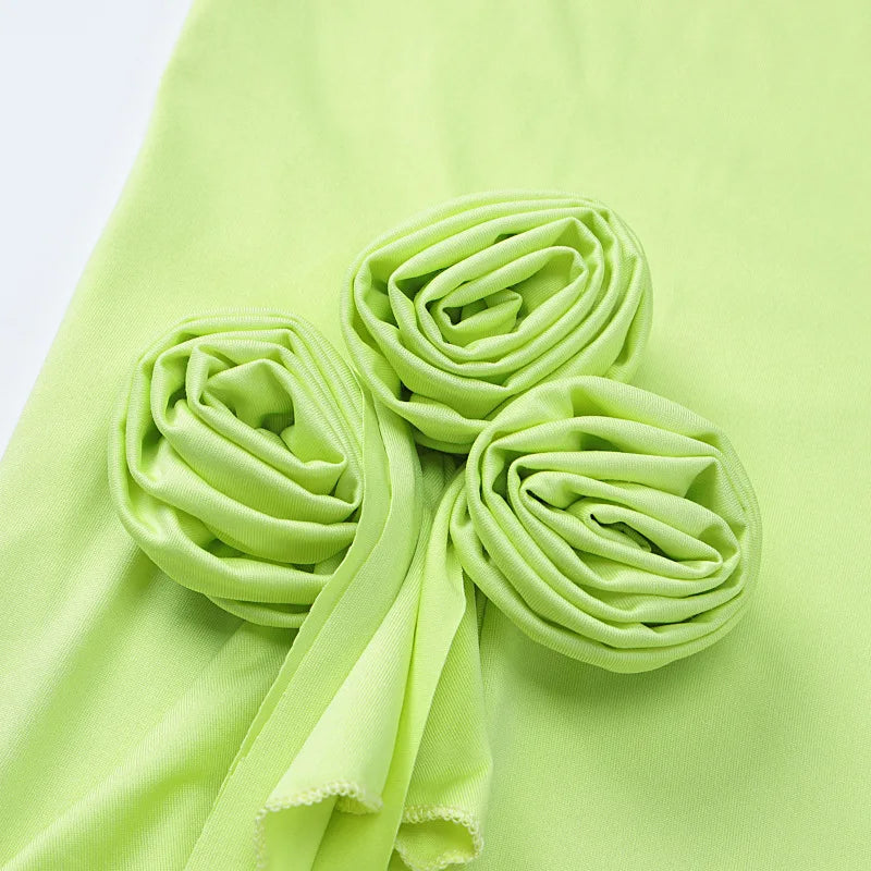 Flower Draped Split Long Dress For Women Fashion Halter Deep V Neck Sleeveless Backless Bodycon Club Party Long Dress