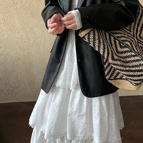 Load image into Gallery viewer, Women White Brief Slim Elegant Layers Long Cake Dress New V-Neck Long Sleeve Fashion Tide Spring Autumn 2025 1DH9982
