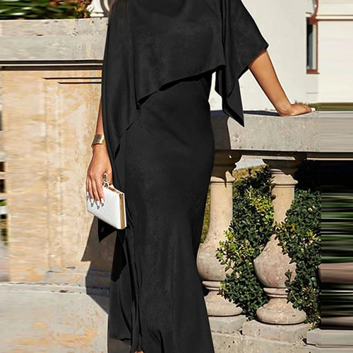 Load image into Gallery viewer, Women Luxury Evening Prom Maxi Dress 2025 Summer Elegant Shiny Cape Asymmterical Batwing Sleeves Long Dresses Autumn
