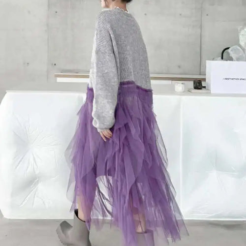 Load image into Gallery viewer, Women Black Big Size Knitting Mesh Irregular Sweater Dress New V-Neck Long Sleeve Fashion Spring Autumn 2025 1DH2366
